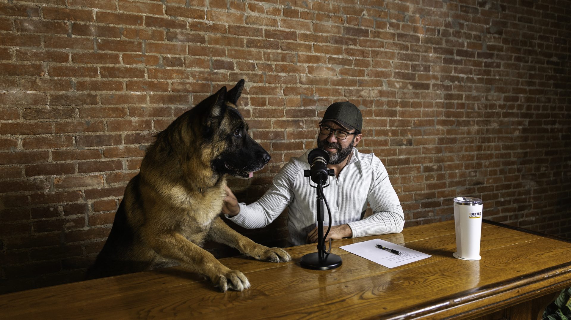 Brent recording the podcast