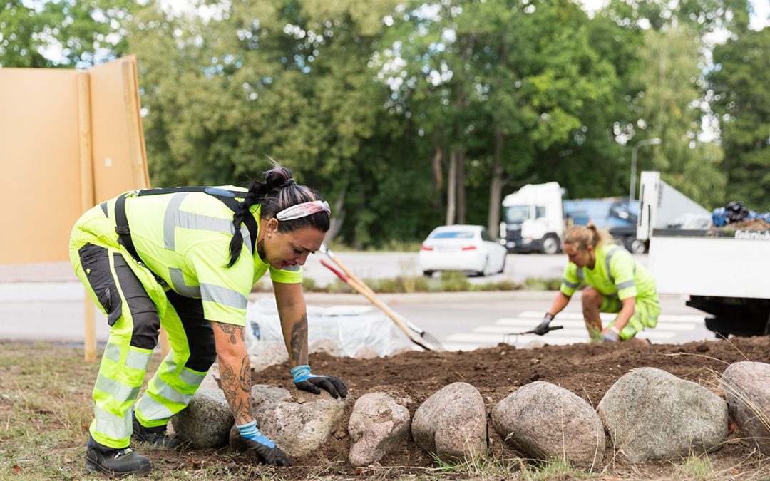 Female landscaping employees doing landscaping work